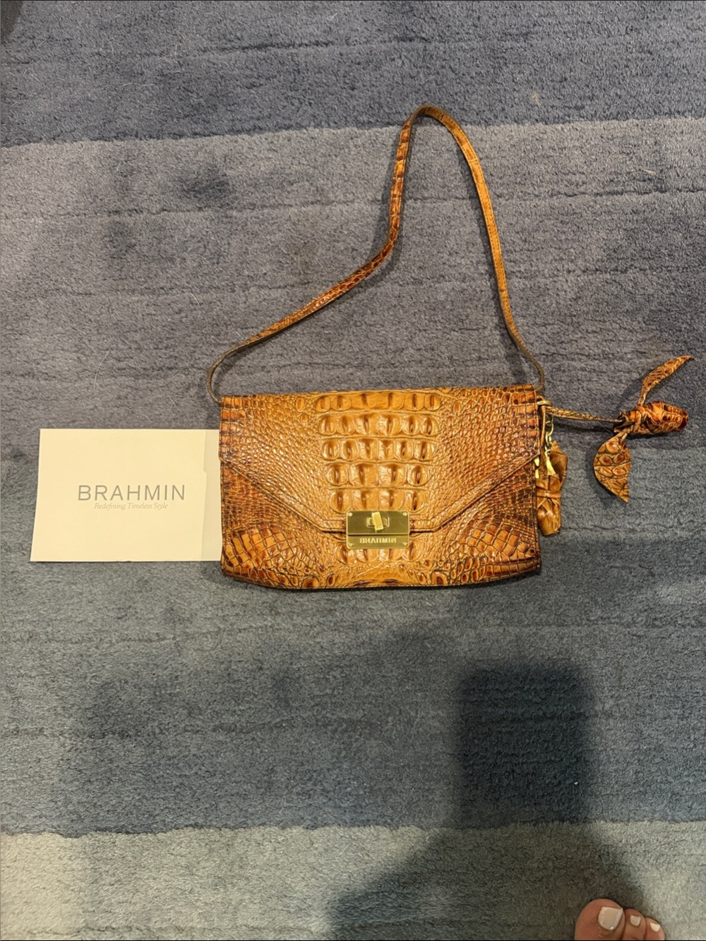 Brahmin Amber Cognac Croc-Embossed Crossbody Bag